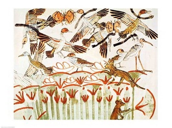Fishing and fowling in the marshes detail of the birds from the Tomb Chapel of Menna Canvas Art - (36 x 24)