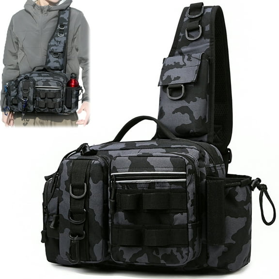 Fishing backpack waterproof nylon fishing rod holder multifunctional design with reflective strips, suitable for hiking, fishing and camping(Black Scorpion)