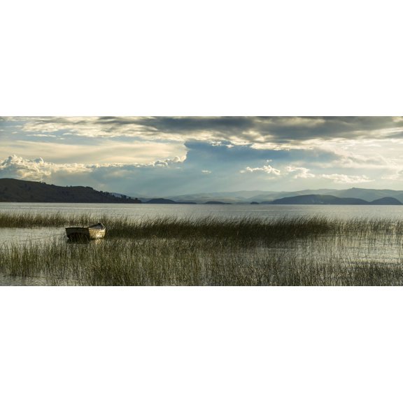 Fishing boat in a lake, Copacabana, Lake Titicaca, Bolivia Poster Print (27 x 9)