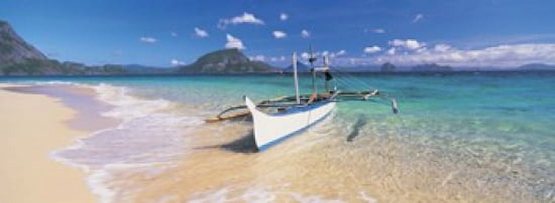 Fishing boat moored on the beach Palawan Philippines Canvas Art - Panoramic Images (18 x 7)