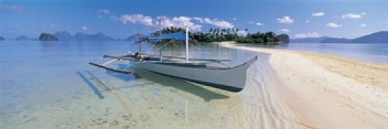 Fishing boat moored on the beach Palawan Philippines Canvas Art - Panoramic Images (36 x 13)
