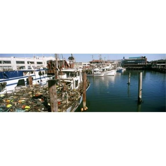 Fishing boats at a dock Fishermans Wharf San Francisco California USA Poster Print by - 36 x 12
