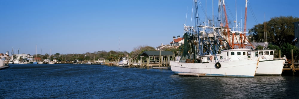 Fishing boats at a harbor Charleston South Carolina USA Canvas Art - Panoramic Images (27 x 9)
