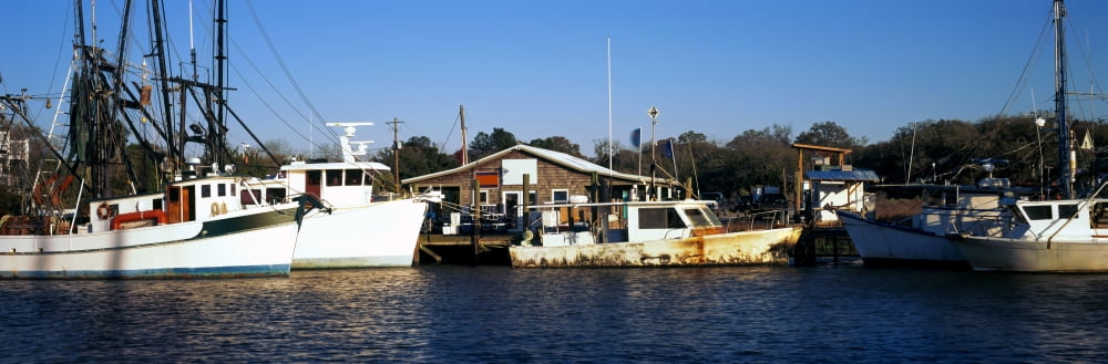 Fishing boats at a harbor Charleston South Carolina USA Canvas Art - Panoramic Images (36 x 12)