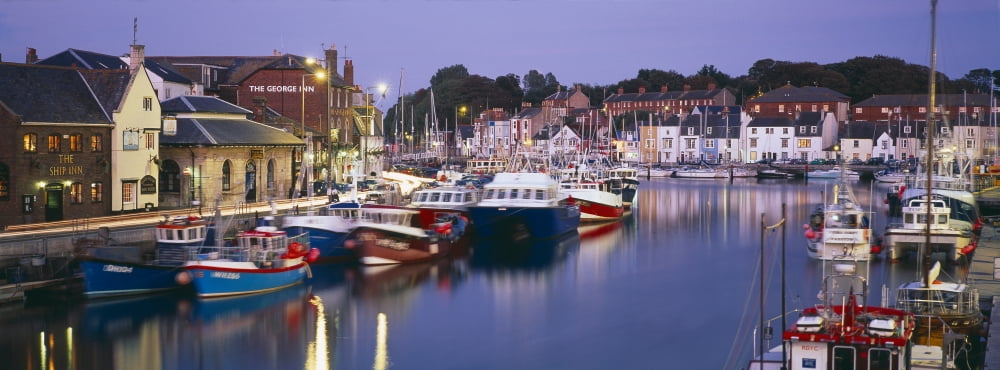 Fishing boats at a harbor Weymouth Dorset England Canvas Art - Panoramic Images (27 x 9)