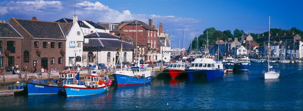 Fishing boats at a harbor Weymouth Dorset England Canvas Art - Panoramic Images (36 x 12)