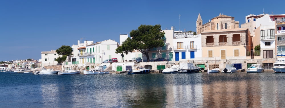 Fishing boats at fishing port Porto Colom Majorca Balearic Islands Spain Canvas Art - Panoramic Images (36 x 12)