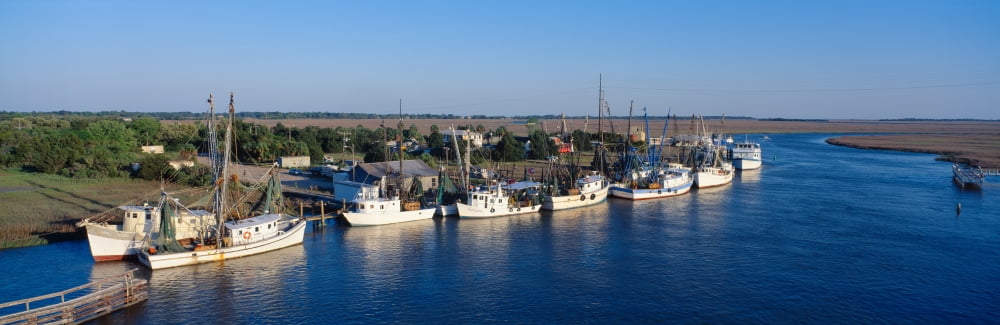 Fishing boats in Intercoastal Waterway North Carolina Canvas Art - Panoramic Images (36 x 12)
