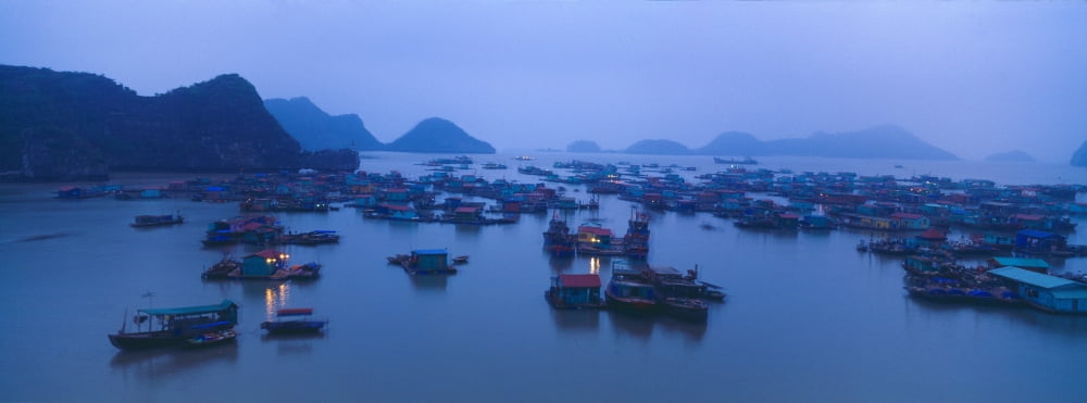 Fishing boats in a lake West Lake Hanoi Vietnam Canvas Art - Panoramic Images (36 x 12)