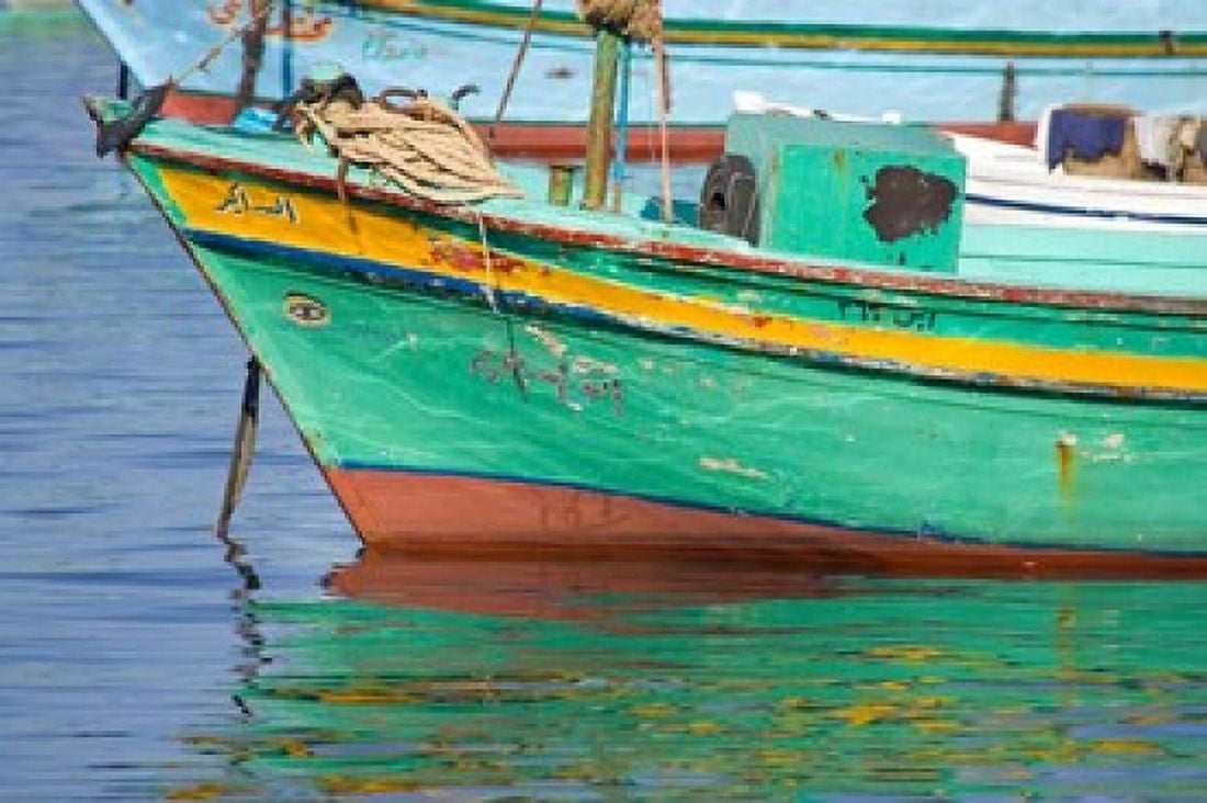 Fishing boats in the Harbor of Alexandria Egypt Canvas Art - Darrell Gulin DanitaDelimont (35 x 23)