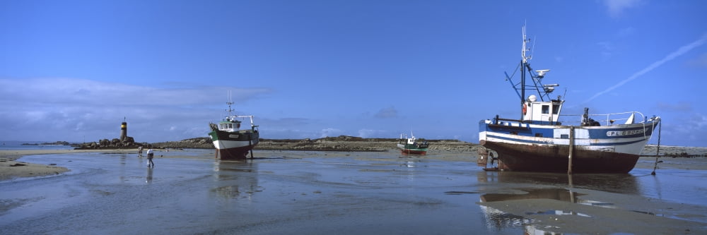 Fishing boats in the sea Cotes-dArmor Brittany France Canvas Art - Panoramic Images (36 x 12)