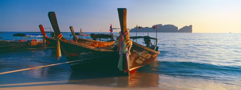 Fishing boats in the sea Phi Phi Islands Phuket Province Thailand Canvas Art - Panoramic Images (36 x 12)