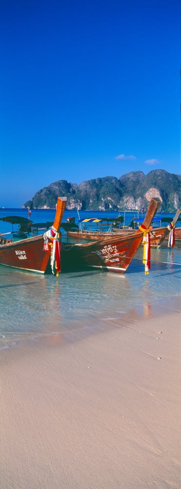 Fishing boats in the sea Phi Phi Islands Phuket Province Thailand Canvas Art - Panoramic Images (36 x 12)