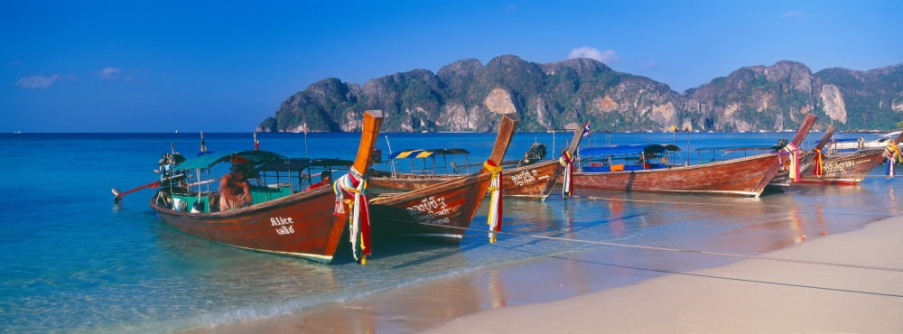 Fishing boats in the sea Phi Phi Islands Phuket Province Thailand Canvas Art - Panoramic Images (36 x 12)