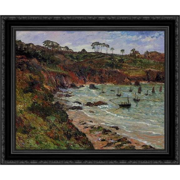 Fishing for Sprats in Winter at Douarnenez 24x20 Black Ornate Wood Framed Canvas Art by Maufra, Maxime