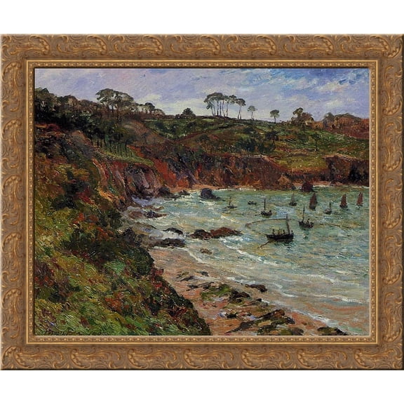 Fishing for Sprats in Winter at Douarnenez 24x20 Gold Ornate Wood Framed Canvas Art by Maufra, Maxime
