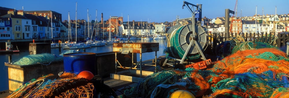 Fishing harbor Weymouth Dorset England Canvas Art - Panoramic Images (36 x 12)