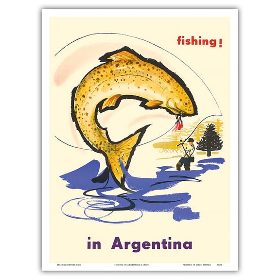 Fishing in Argentina - Fly Fisherman - Vintage Travel Poster c.1950s - Master Art Print (Unframed) 9in x 12in