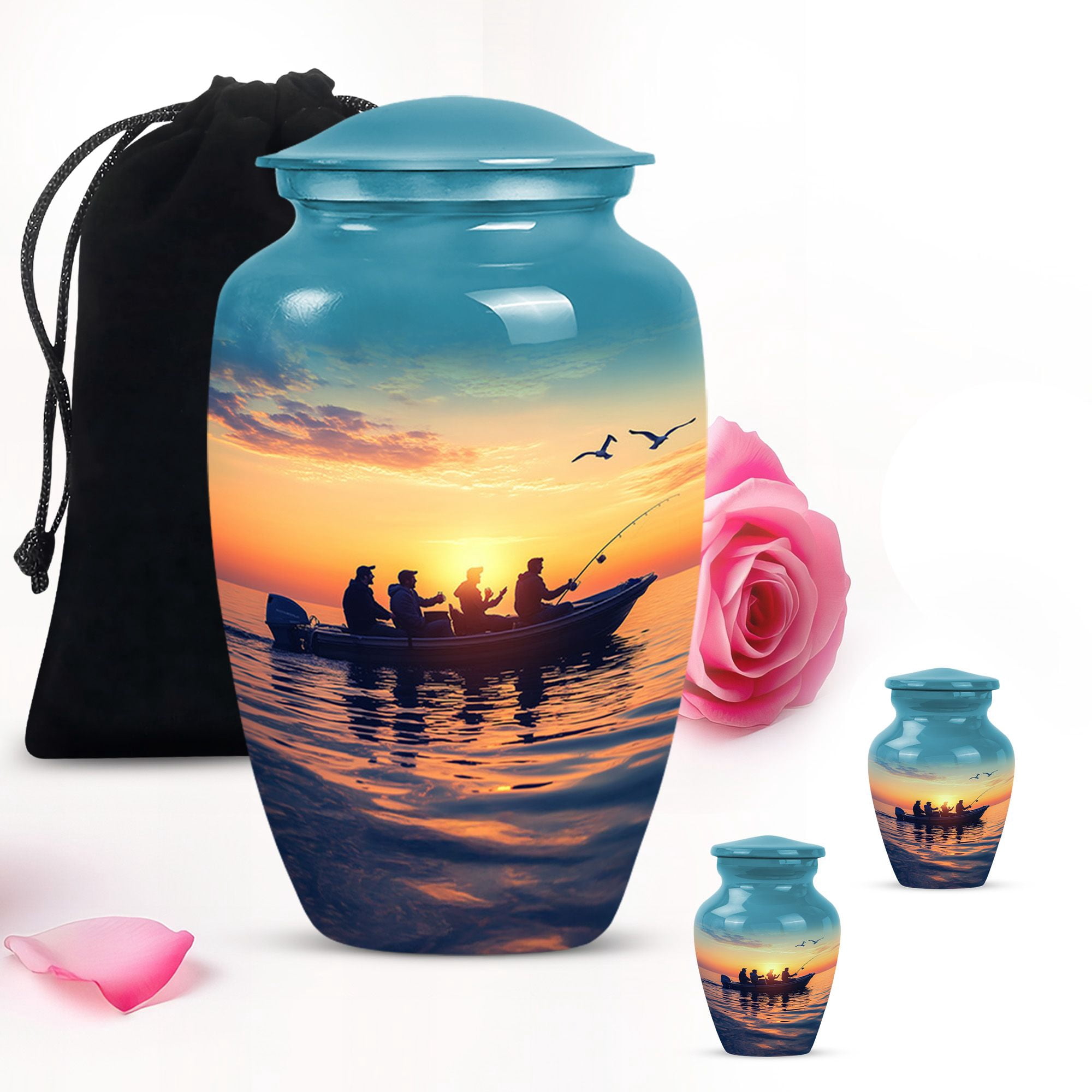 Personalized Medallion Fishing Cremation Urn For Adult Ashes - Handcrafted Memorial Urn For Men, Holds Up To 200 Lbs