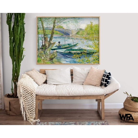 Fishing in Spring, the Pont de Clichy by Vincent Van Gogh, Pond Wall Art, Spring Wall Art, Lake Art Print, Canoe Wall Art, Cabin Art Decor