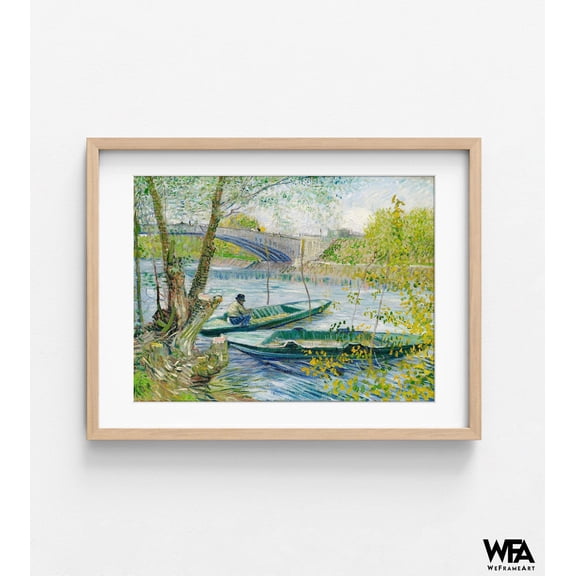 Fishing in Spring, the Pont de Clichy by Vincent Van Gogh, Pond Wall Art, Spring Wall Art, Lake Art Print, Canoe Wall Art, Cabin Art Decor