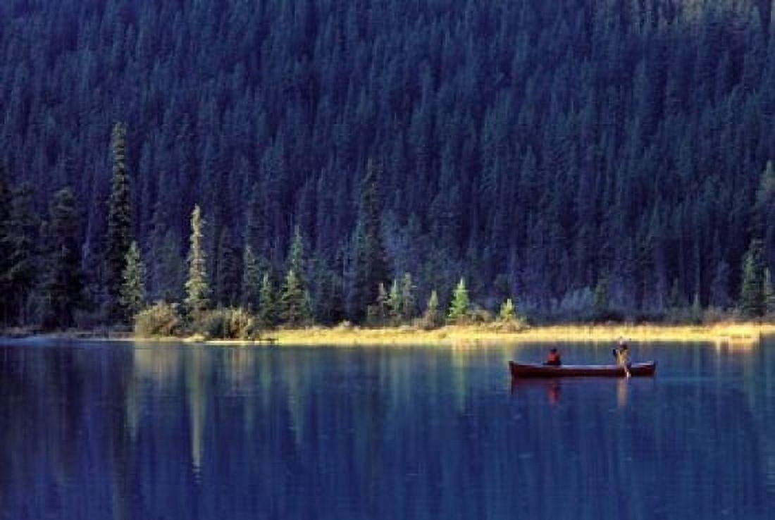 Fishing on Waterfowl Lake Banff National Park Canada Canvas Art - Janis Miglavs DanitaDelimont (27 x 18)