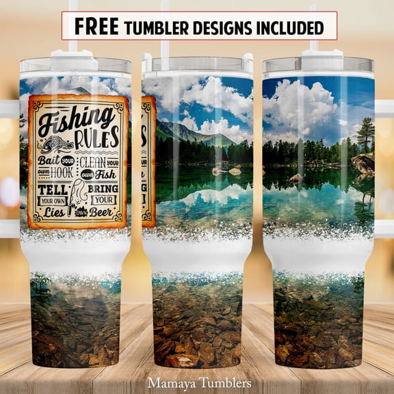 Fishing rules 40 oz Quencher tumbler sublimation Lake life Waterslide