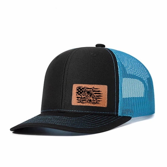 Fishing-themed leather patch Leather Patch Embroidered Color Block Trucker Hat Unisex Adjustable Cotton Breathable Fashion Cap for Travel Daily Wear