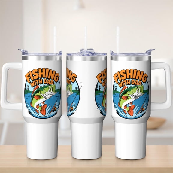 Fishing tumbler 40 oz tumbler with handle and straw 304 stainless steel travel cup coffee mug water bottle suitable as a gifts for men dad gifts gift for Fishing lovers