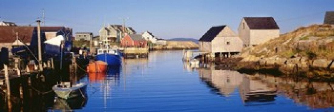 Fishing village of Peggys Cove Nova Scotia Canada Canvas Art - Panoramic Images (18 x 6)