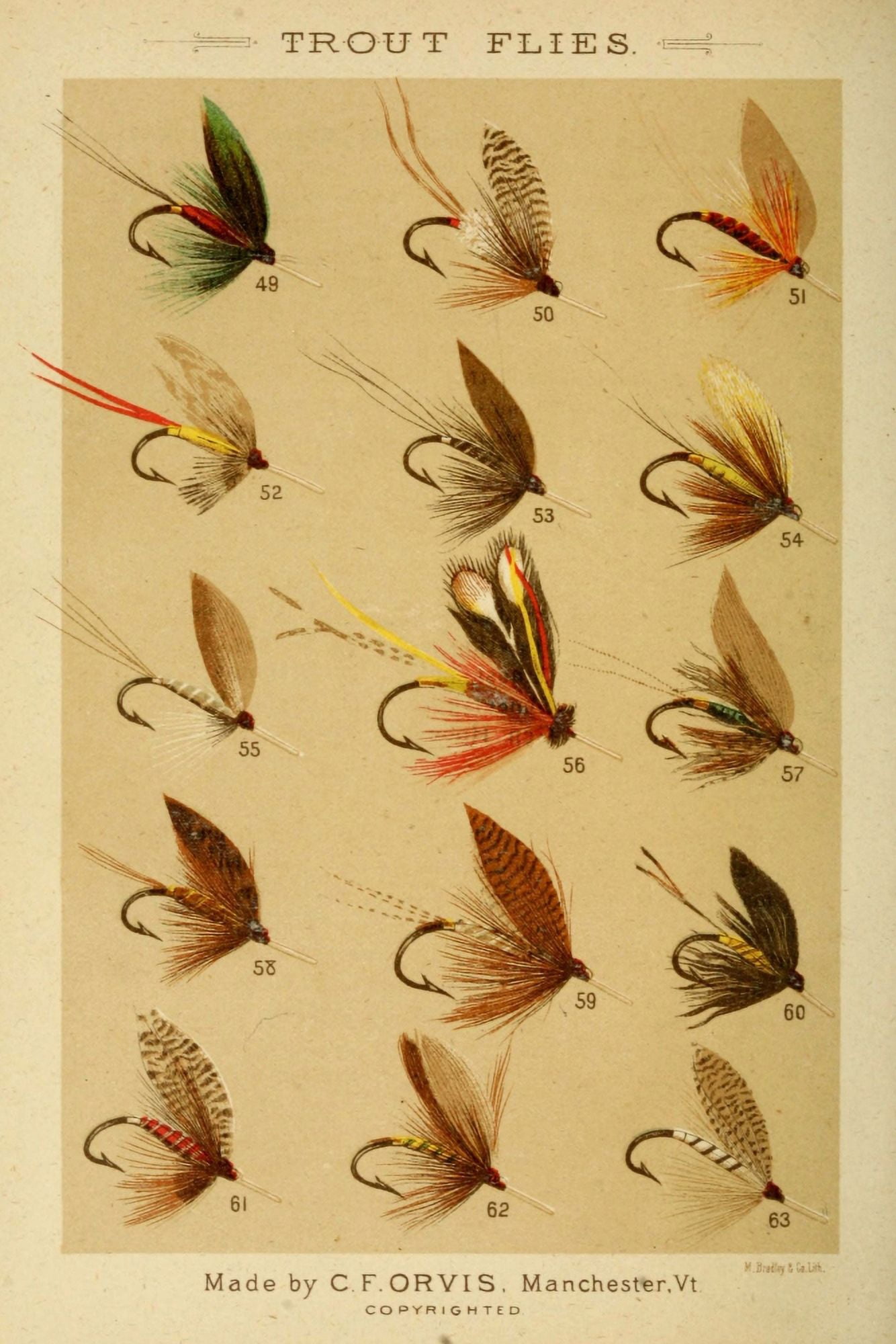 Fishing with the Fly 1883 Trout Flies 4 Canvas Art - Unknown (24 x 36)