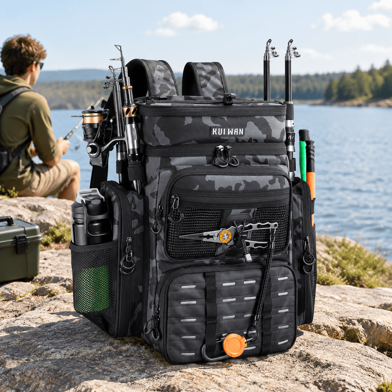 Fishingpack With Cooler & 4 Rod Holder Large 45l Tackle Bag Store Gear ...