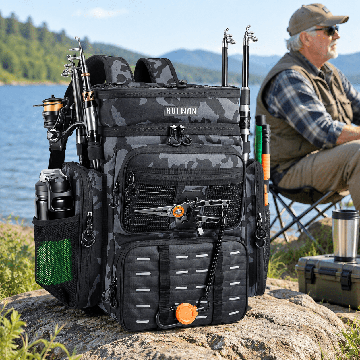 Fishingpack With Cooler & 4 Rod Holder Large 45l Tackle Bag Store Gear ...