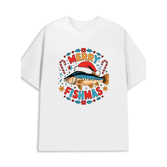 Fishmas T-Shirt men 180G 100% Cotton white Retro Unisex Shirt Cotton tshirts Classic Unisex Shirt Short Sleeve tshirts Retro Unisex Shirt Graphic tshirts