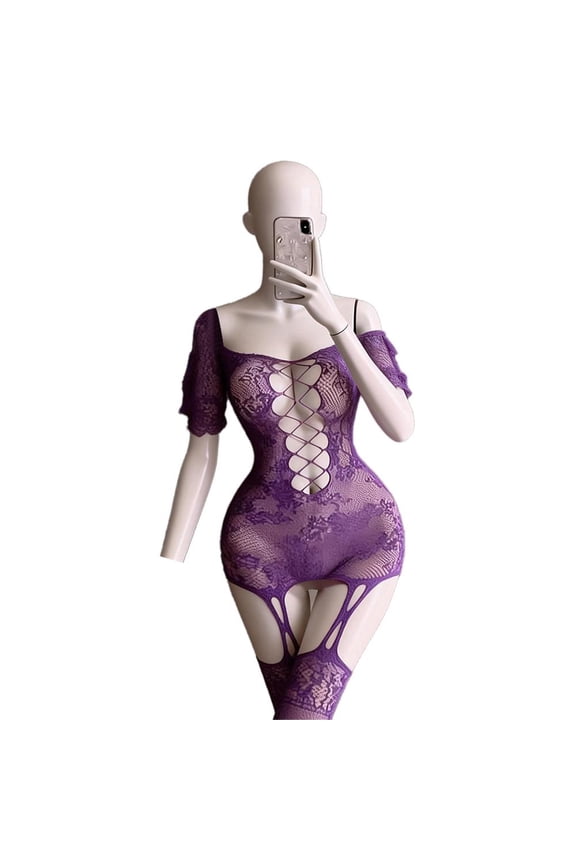 Fishnet Bodysuit, Sheer Body Stocking One Size Womens Sexy Lingerie with Stretchy Skin Friendly Fabric