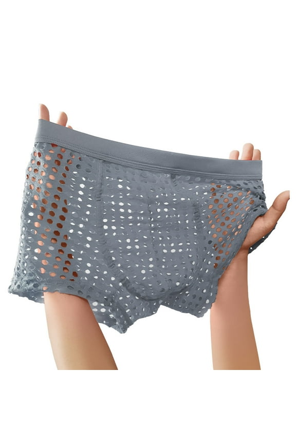 Fishnet Boxer Briefs for Men Lightweight Hollow-Out Underwear Mens Trendy Solid Color Breathable Mid Waisted Stretchy Boxers