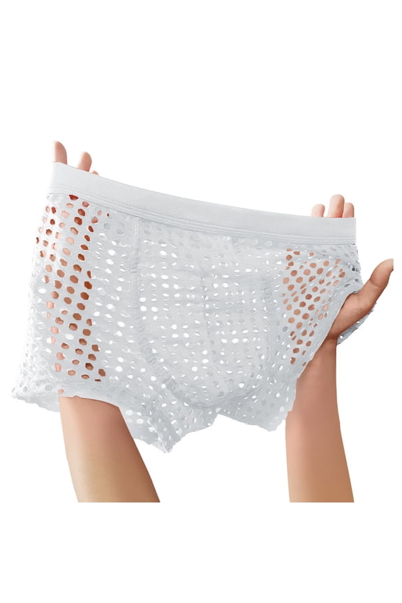 Fishnet Boxer Briefs for Men Lightweight Hollow-Out Underwear Mens Trendy Solid Color Breathable Mid Waisted Stretchy Boxers