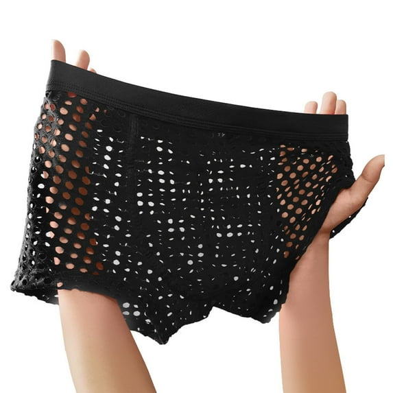 Fishnet Boxer Briefs for Men Lightweight Hollow-Out Underwear Mens Trendy Solid Color Breathable Mid Waisted Stretchy Boxers