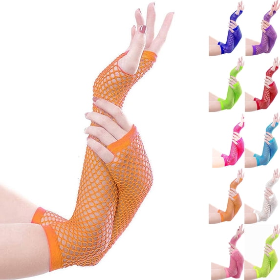 Fishnet Fingerless Gloves Mesh Arm Sleeves Fish Net Arm Sleeves Gloves for Women in Theme Party Scene Accessories Orange