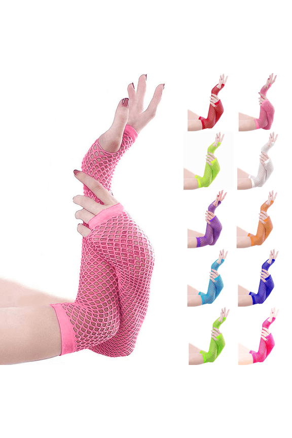 Fishnet Gloves Fingerless For Women Fish Net Arm Sleeve Mesh Emo Goth Punk 80s Scene Accessories Pink