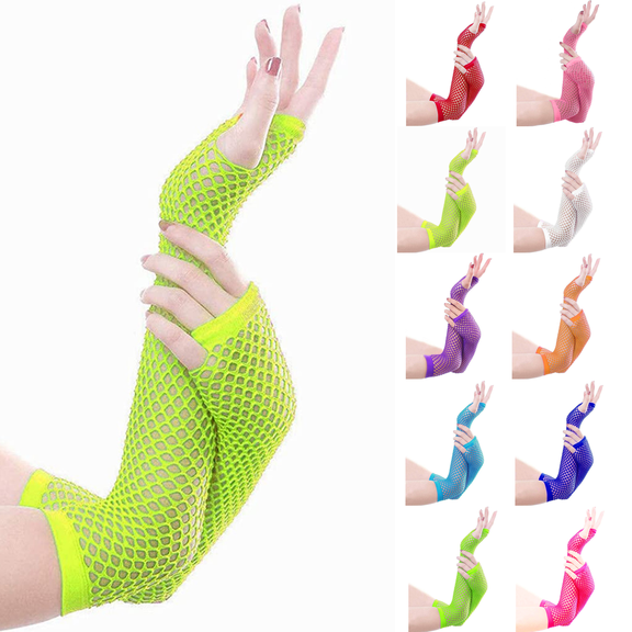 Fishnet Gloves Fingerless For Women Fish Net Arm Sleeve Mesh Emo Goth Punk 80s Scene Accessories Yellow
