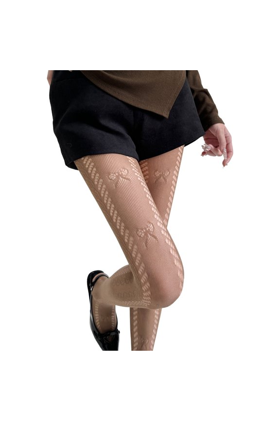 Fishnet Leggings Bowknot Pattern See Through Mesh Tights Lace Pantyhose Hosiery