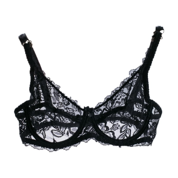 Fishnet Lingerie for Women V Neck Adjusted Straps Underwire Floral Lace Bra Lace Bra Black 34/75B