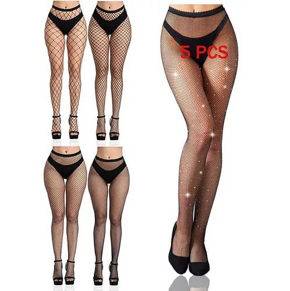 Fishnet Stockings, Pantyhose for Women Fishnet Stockings Thigh High Stockings 5 Packs With Rhinestones And Crystal