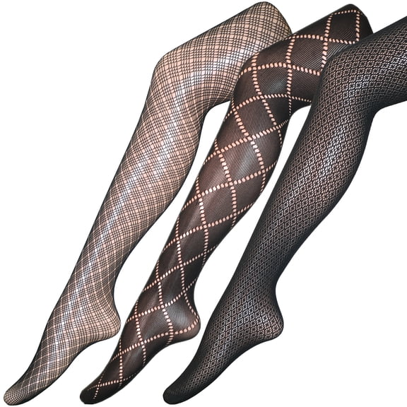 Fishnet Tights for Women-High Waist,S-XXL Plus Size,3-Pack,Black CHIRRUPY CHIEF( Black,3-Z-17(S-L))