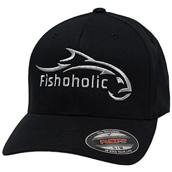 Fishoholic Baseball Flexfit Fishing Hat. All Silver Logo on Front and Bend Your Rod on Back. Fishaholic Registered Trademark. Fly Fish for Bass Trout Fresh Saltwater. (FF-Slvr-Slvr L/XL)