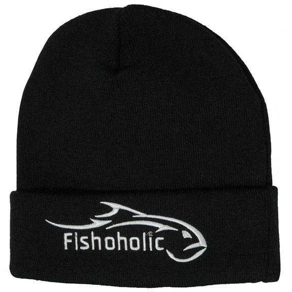 Fishoholic Fishing Beanie - Watch Skull Cap - Stocking Hat - Embroidered Logo - Great Gift for Men Father (R) Fishaholic (beanie_Blk)