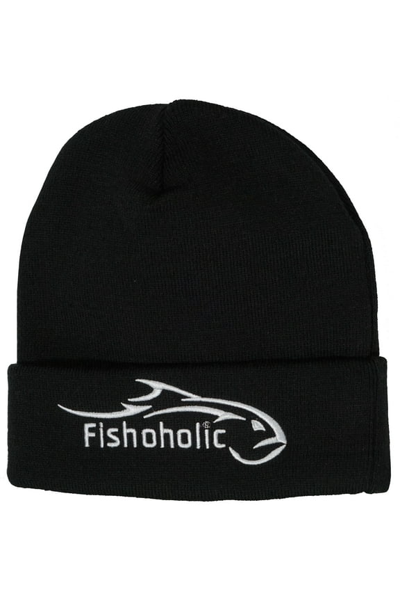 Fishing Beanie - Watch Skull Cap - Stocking Hat - Embroidered Logo - Great Gift for Men Father (R) Fishaholic (beanie_Blk)