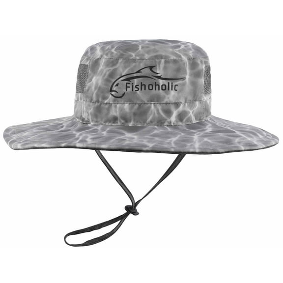 Fishoholic Fishing Boonie / Bucket Hat - UPF50+ Sun Protection Hat - 2 Adj Straps (DkGRYh20, Large-X-Large)
