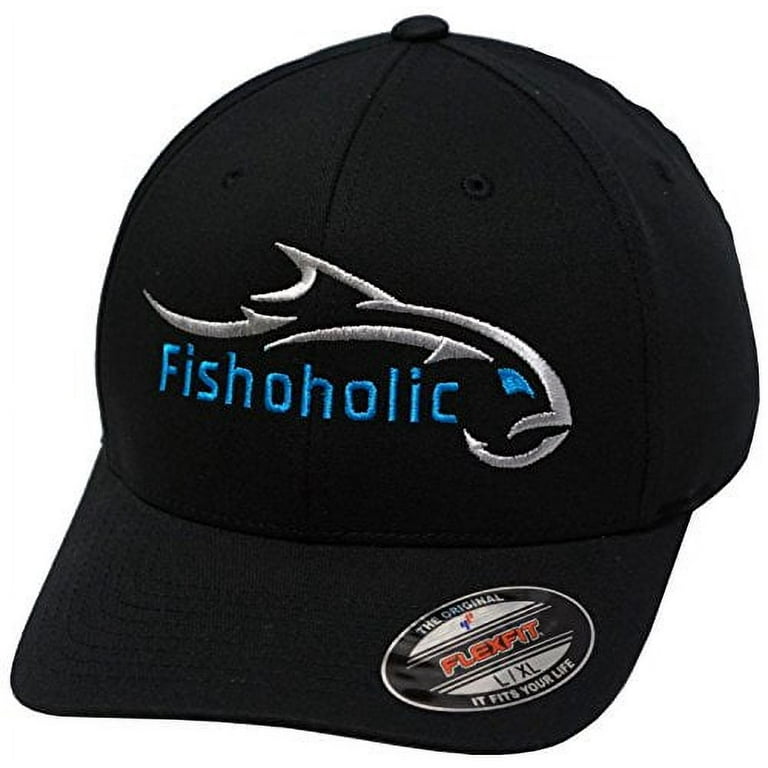 Fishoholic Flexfit Fishing Hat - Semi-Fitted Flexfit 5001 with Silver Blue  & Embroidered Logo - Great Fishing Gift for Father Dad Son Boyfriend